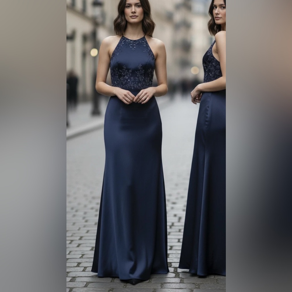 Morilee Sz 7/8 S Women's Navy Sleeveless Evening Gown— Formal, Maxi, Prom Dress‎